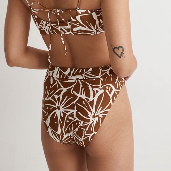 NWT Madewell High-Rise Crossover Bikini Bottom in Abstract Flora Sepia Size M - Picture 3 of 10